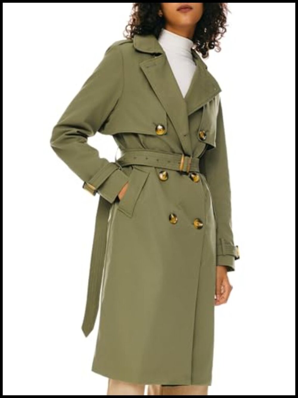 Women's 3/4 Length Double Breasted Trench Coat with Belt Polyester